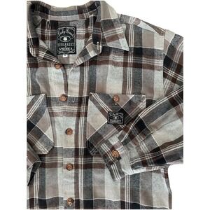 LUCKY BRAND Dungarees Of America Flannel Shirt SZ Med Pockets Brown Long Sleeves
